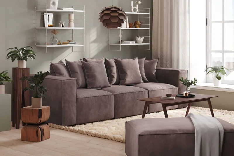 Cubo 4-sits Djup Modulsoffa i Sammet - Mörkgrå - Möbler - Soffa - Sammetssoffa