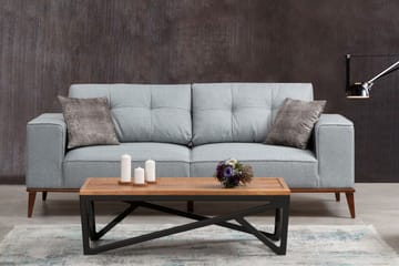 Jonnesha Bäddsoffa Knappad Rygg i Tyg med Träben - Grå - Möbler - Soffa - Bäddsoffa - 3 sits bäddsoffa