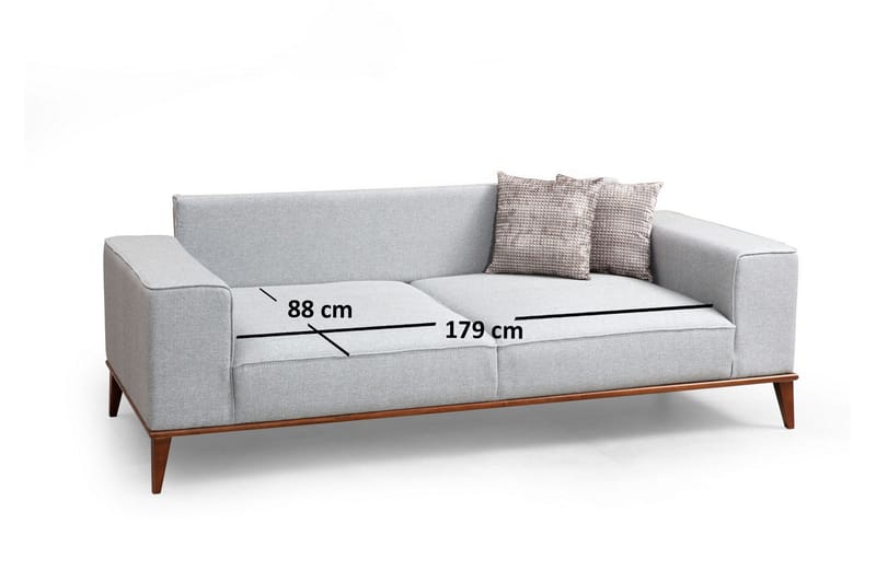 Jonnesha Bäddsoffa Knappad Rygg i Tyg med Träben - Grå - Möbler - Soffa - Bäddsoffa - 3 sits bäddsoffa