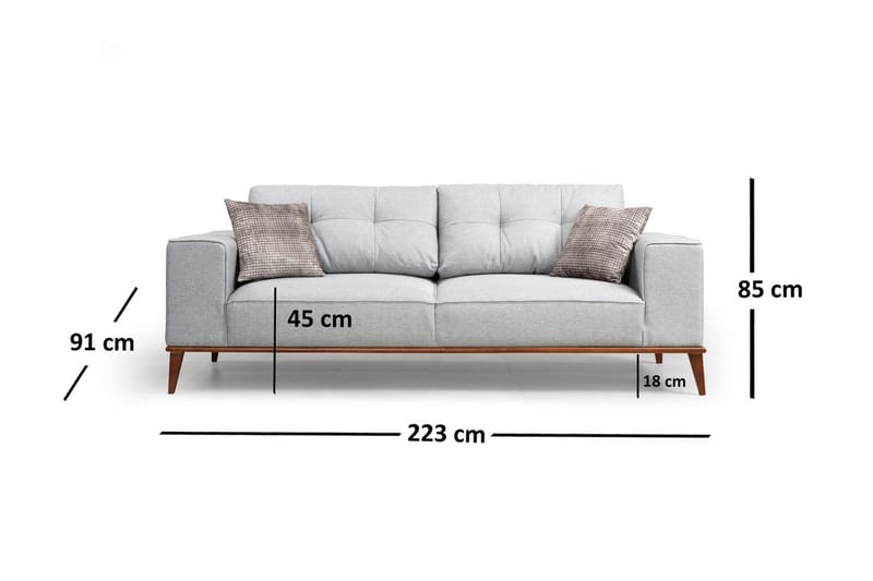 Jonnesha Bäddsoffa Knappad Rygg i Tyg med Träben - Grå - Möbler - Soffa - Bäddsoffa - 3 sits bäddsoffa