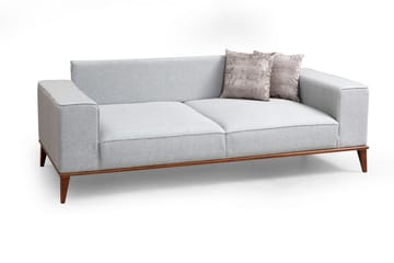 Jonnesha Bäddsoffa Knappad Rygg i Tyg med Träben - Grå - Möbler - Soffa - Bäddsoffa - 3 sits bäddsoffa