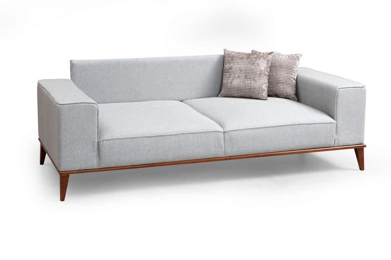 Jonnesha Bäddsoffa Knappad Rygg i Tyg med Träben - Grå - Möbler - Soffa - Bäddsoffa - 3 sits bäddsoffa