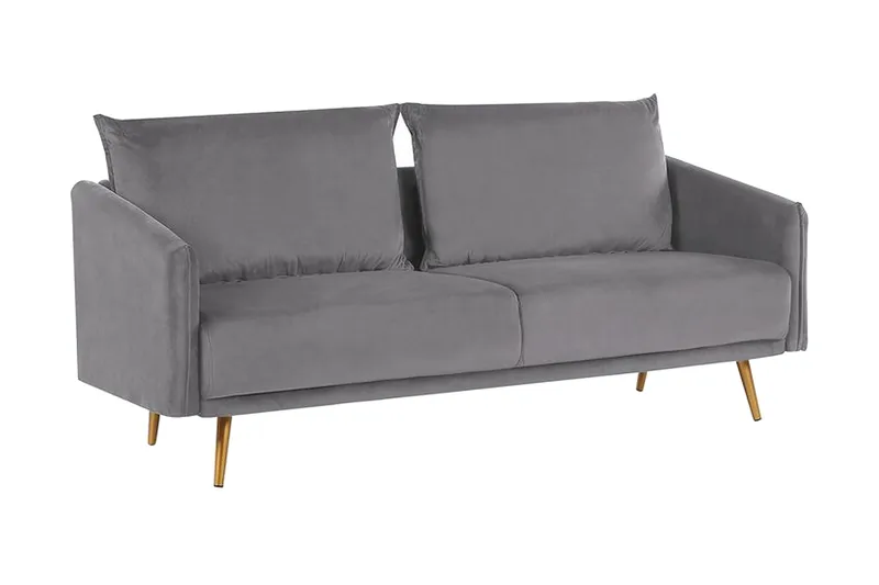 Maurana 3-sits Sammetssoffa med Metallben - Grå - Möbler - Soffa - 3 sits soffa
