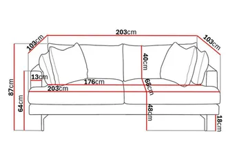 Menard 3-sits Djup Manchestersoffa - Grå - Möbler - Soffa - 3 sits soffa