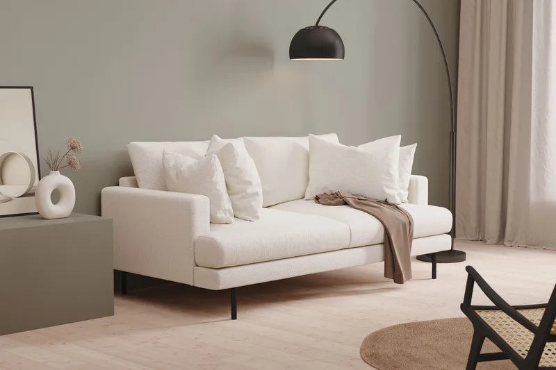 Menard 3-sits Djup Soffa i Bouclé - Vit - Möbler - Soffa - 3 sits soffa