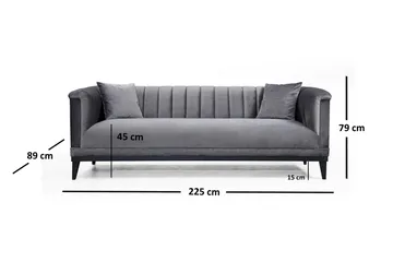 Mezonzo 3-sits Djup Sammetssoffa 225 cm med Kanalstoppad Rygg - Grå - Möbler - Soffa - 3 sits soffa