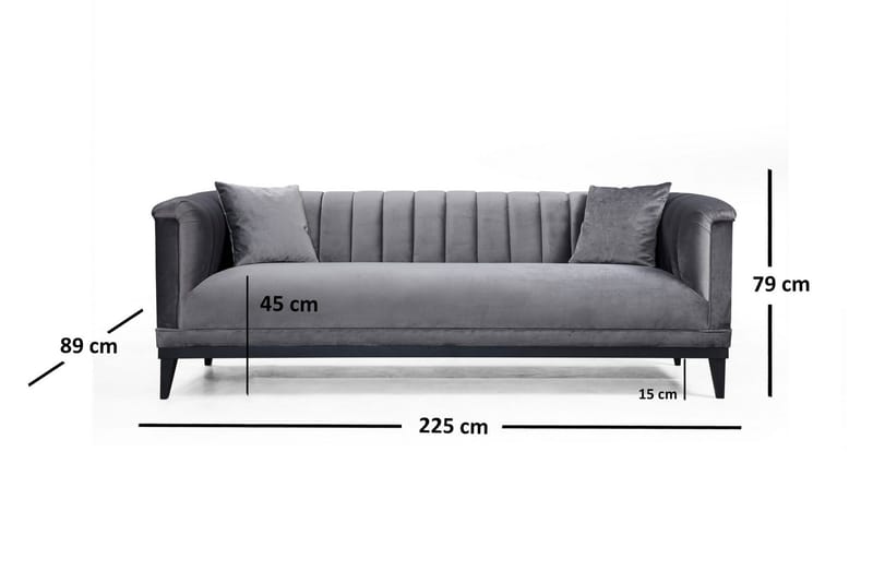 Mezonzo 3-sits Djup Sammetssoffa 225 cm med Kanalstoppad Rygg - Grå - Möbler - Soffa - 3 sits soffa