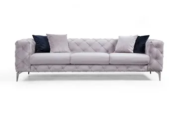 Mezonzo 3-sits Knappdjuphäftad Chesterfield Soffa 237 cm i Sammet - Grå - Möbler - Soffa - 3 sits soffa