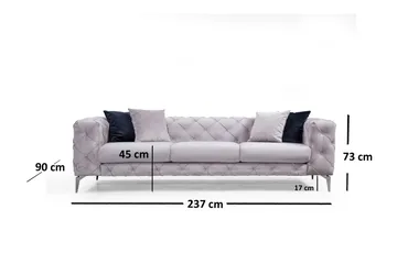 Mezonzo 3-sits Knappdjuphäftad Chesterfield Soffa 237 cm i Sammet - Grå - Möbler - Soffa - 3 sits soffa