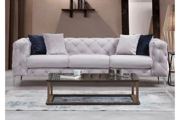 Mezonzo 3-sits Knappdjuphäftad Chesterfield Soffa 237 cm i Sammet - Grå - Möbler - Soffa - 3 sits soffa
