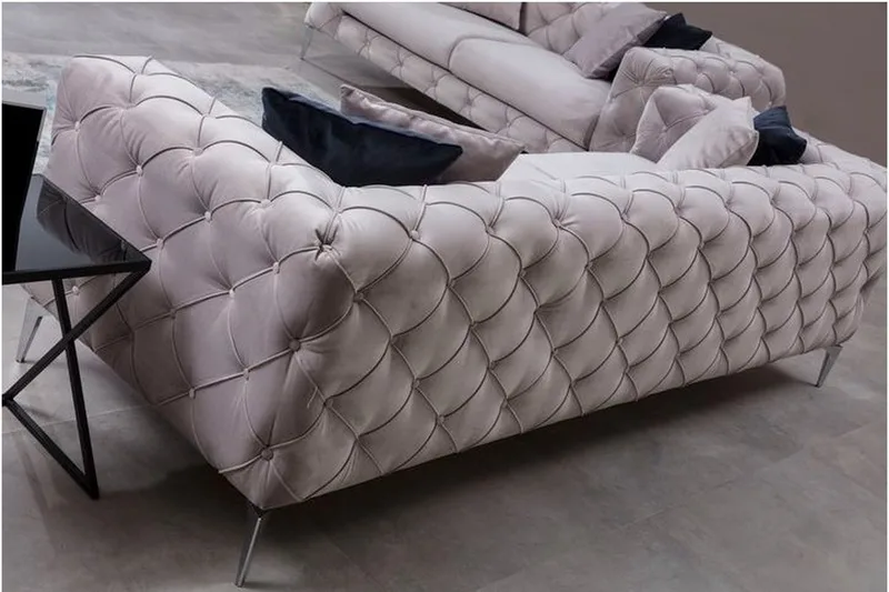 Mezonzo 3-sits Knappdjuphäftad Chesterfield Soffa 237 cm i Sammet - Grå - Möbler - Soffa - 3 sits soffa