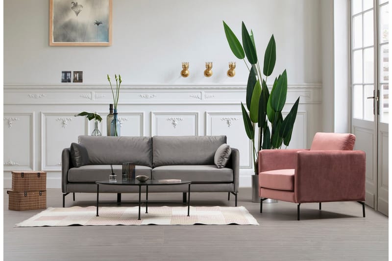 Mezonzo 3-sits Sammetssoffa 217 cm med Höga Ben - Grå - Möbler - Soffa - 3 sits soffa