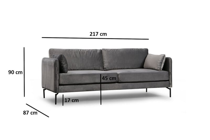 Mezonzo 3-sits Sammetssoffa 217 cm med Höga Ben - Grå - Möbler - Soffa - 3 sits soffa