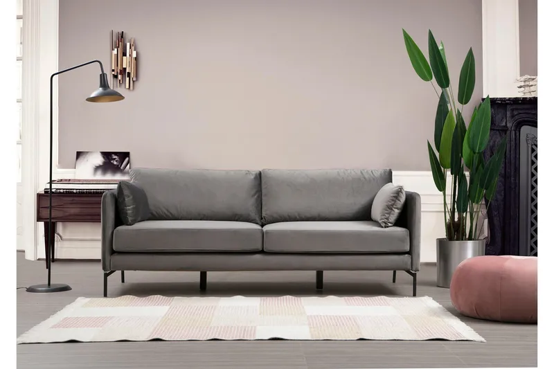 Mezonzo 3-sits Sammetssoffa 217 cm med Höga Ben - Grå - Möbler - Soffa - 3 sits soffa