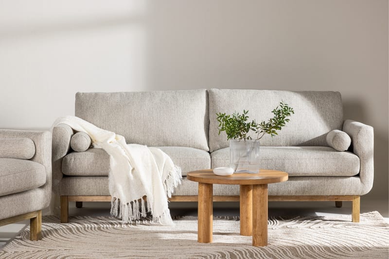 Olympos 3-sits Soffa med Rundade Armstöd i Tyg med Träben - Beige - Möbler - Soffa - 3 sits soffa