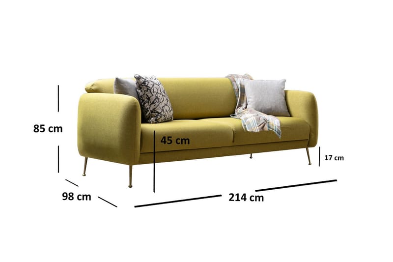 Panchenko Bäddsoffa Rundade Armstöd 88x183 cm i Tyg - Gul - Möbler - Soffa - Bäddsoffa - 3 sits bäddsoffa