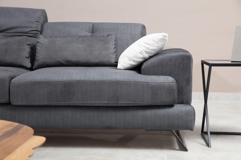 Raedeke Djup Soffa Justerbar Ryggstöd 225 cm i Tyg - Svart - Möbler - Soffa - 3 sits soffa