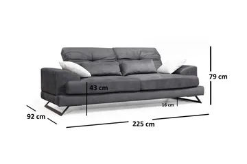 Raedeke Djup Soffa Justerbar Ryggstöd 225 cm i Tyg - Svart - Möbler - Soffa - 3 sits soffa