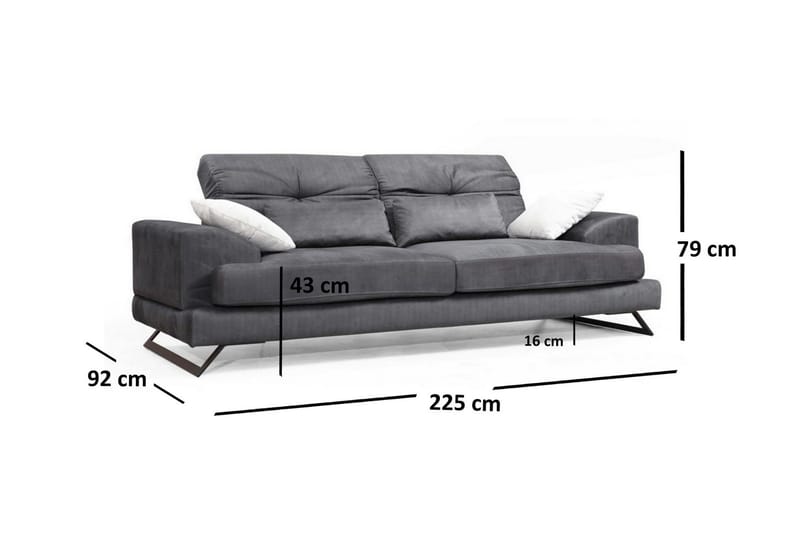 Raedeke Djup Soffa Justerbar Ryggstöd 225 cm i Tyg - Svart - Möbler - Soffa - 3 sits soffa