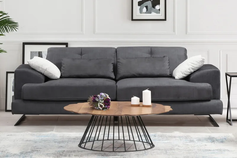 Raedeke Djup Soffa Justerbar Ryggstöd 225 cm i Tyg - Svart - Möbler - Soffa - 3 sits soffa