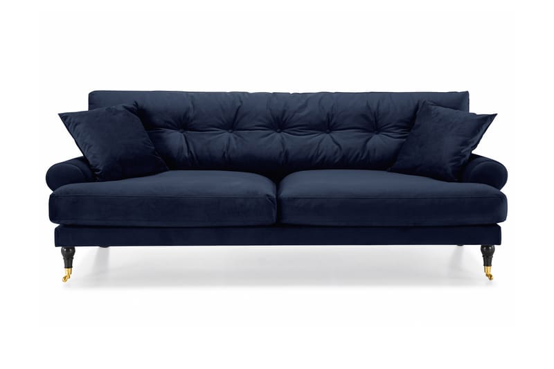 Sammetssoffa Webber 3-sits - Midnattsblå|Mässing - Sammetssoffa - Howardsoffa - 3 sits soffa