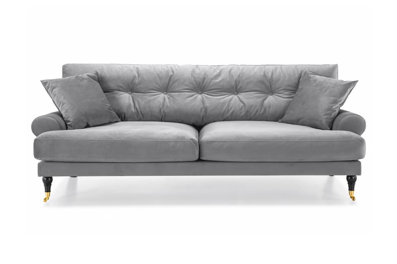 Sammetssoffa Webber 3-sits - Silvergrå|Mässing - Sammetssoffa - Howardsoffa - 3 sits soffa