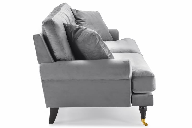 Sammetssoffa Webber 3-sits - Silvergrå|Mässing - Sammetssoffa - Howardsoffa - 3 sits soffa