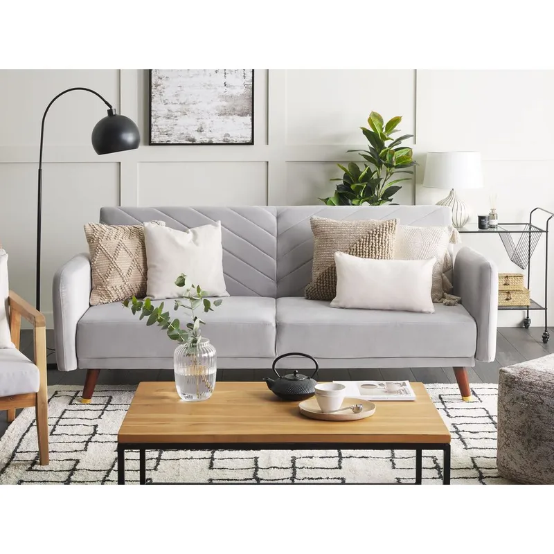 3-sits soffa Senja - Grå, mörkt trä - Möbler - Soffa - Sammetssoffa