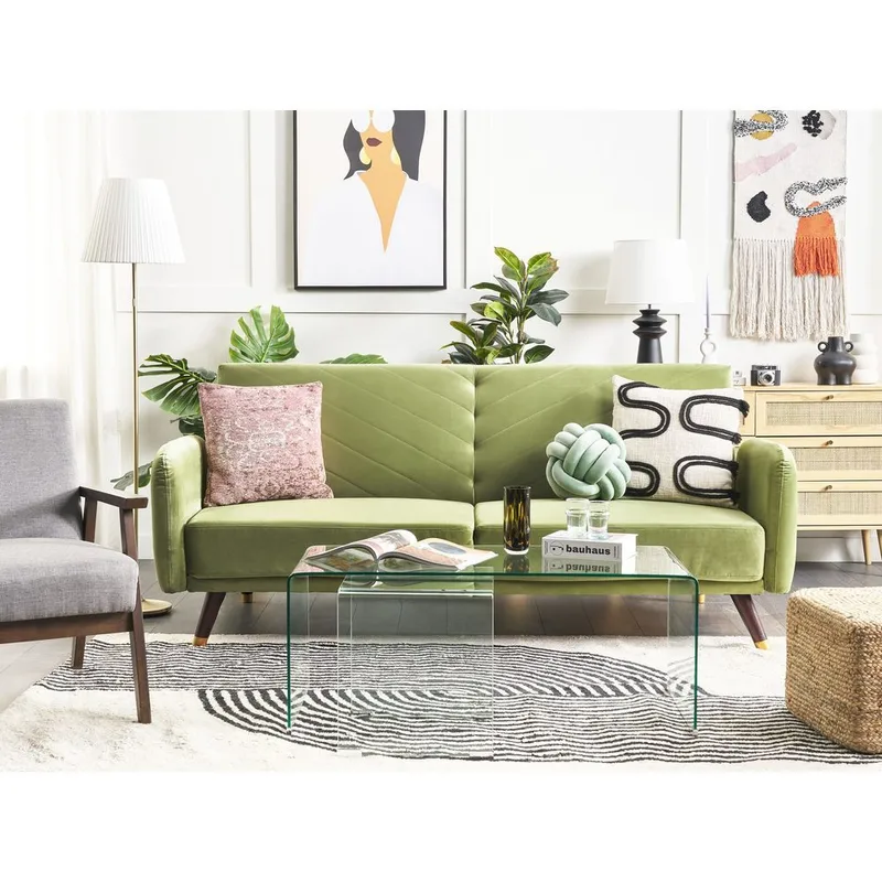 3-sits soffa Senja - Grönt, mörkt trä - Möbler - Soffa - Sammetssoffa