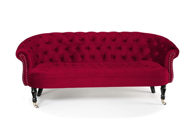 Soffa Chester Ludovic 3-sits - Cerise - Sammetssoffa - 3 sits soffa - Howardsoffa - Chesterfield soffa