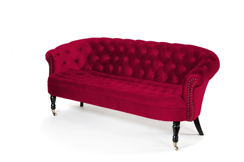 Soffa Chester Ludovic 3-sits - Cerise - Sammetssoffa - 3 sits soffa - Howardsoffa - Chesterfield soffa