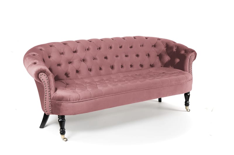 Soffa Chester Ludovic 3-sits - Rosa - Sammetssoffa - 3 sits soffa - Howardsoffa - Chesterfield soffa