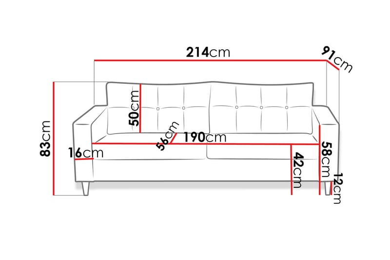 Soffa Mist 154x91x83 cm - Rosa - 3 sits soffa