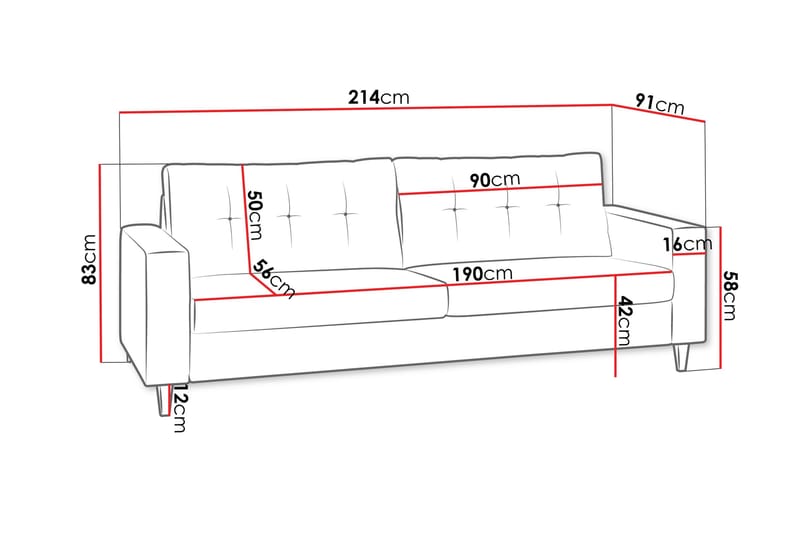 Soffa Mist 154x91x83 cm - Rosa - Möbler - Soffa - 3 sits soffa