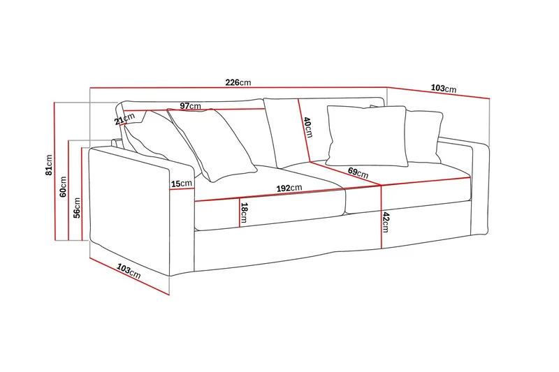 Valencia Extra Djup 3-sits Soffa med avtagbar och tvättbar klädsel - Beige - Möbler - Soffa - 3 sits soffa