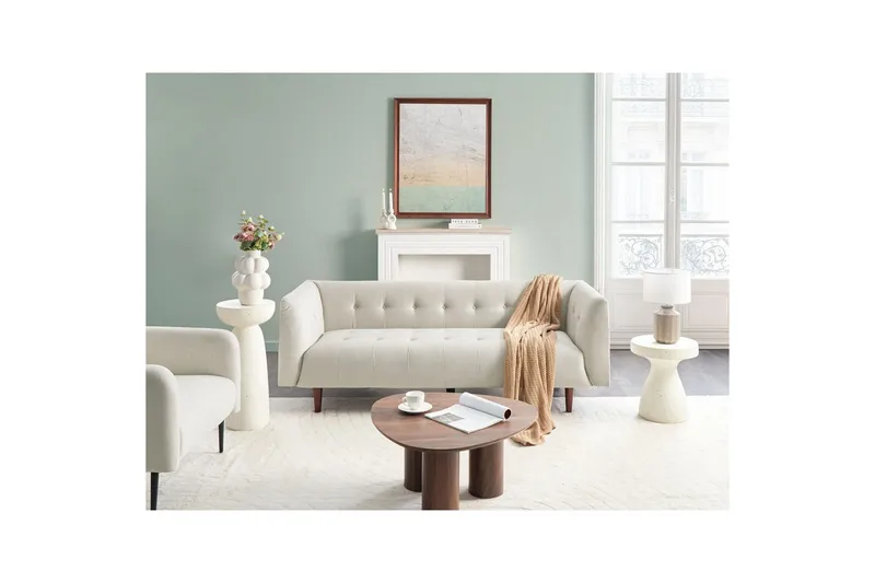 3-sitssoffa Byske Beige, mörkt trä - Beige, mörkt trä - Möbler - Soffa - 3 sits soffa