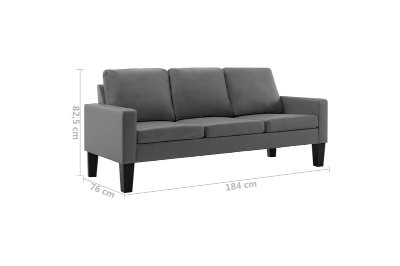 3-sitssoffa grå konstläder - Grå - Skinnsoffa - 3 sits soffa