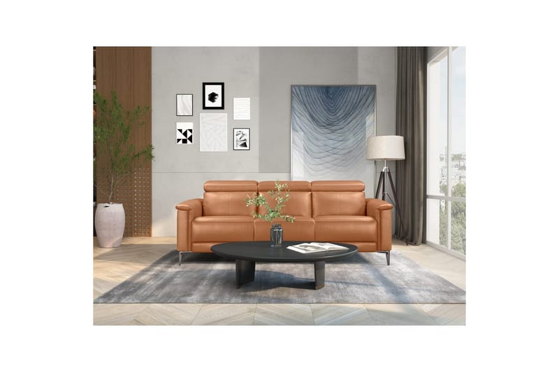 3-sitssoffa Lund Cognac, Läder/PU, Manuell vilstol - Cognac, Läder/PU, Manuell vilstol - Möbler - Soffa - Biosoffa & reclinersoffa