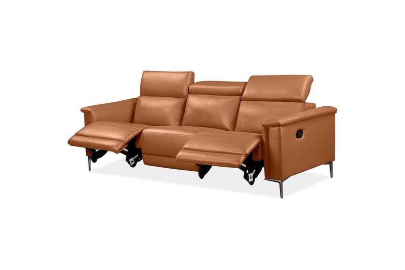 3-sitssoffa Lund Cognac, Läder/PU, Manuell vilstol - Cognac, Läder/PU, Manuell vilstol - Möbler - Soffa - Biosoffa & reclinersoffa