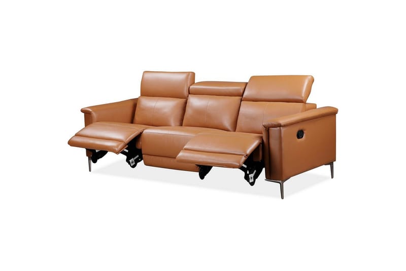 3-sitssoffa Lund Cognac, PU, Manuell vilstol - Cognac, PU, Manuell vilstol - Möbler - Soffa - Biosoffa & reclinersoffa