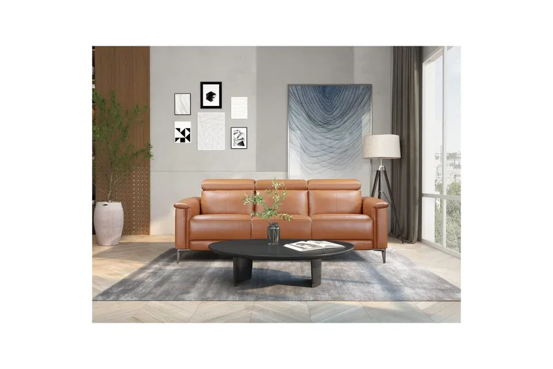3-sitssoffa Lund Cognac, PU, Manuell vilstol - Cognac, PU, Manuell vilstol - Möbler - Soffa - Biosoffa & reclinersoffa