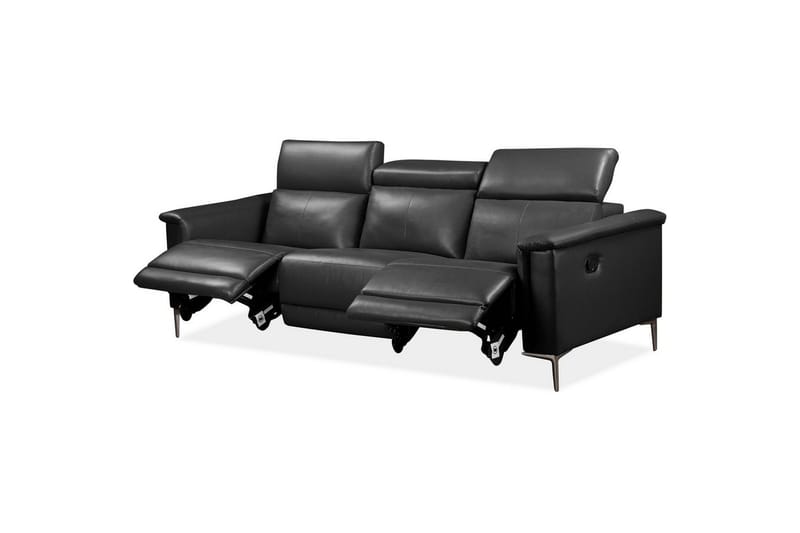 3-sitssoffa Lund Grå, Läder/PU, Manuell vilstol - Grå, Läder/PU, Manuell vilstol - Möbler - Soffa - Biosoffa & reclinersoffa