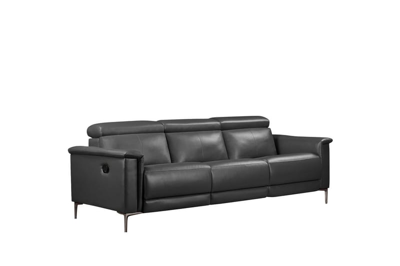 3-sitssoffa Lund Grå, Läder/PU, Manuell vilstol - Grå, Läder/PU, Manuell vilstol - Möbler - Soffa - Biosoffa & reclinersoffa