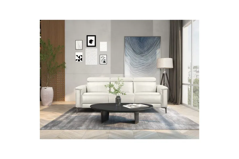 3-sitssoffa Lund Kräm, Läder/PU, Elektrisk vilstol - Kräm, Läder/PU, Elektrisk vilstol - Möbler - Soffa - Biosoffa & reclinersoffa