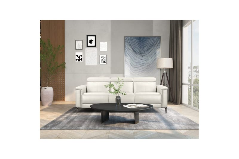 3-sitssoffa Lund Kräm, Läder/PU, Elektrisk vilstol - Kräm, Läder/PU, Elektrisk vilstol - Möbler - Soffa - Biosoffa & reclinersoffa