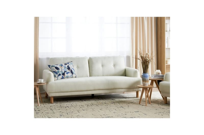 3-sitssoffa Tuve Off-white, ljust trä, Polyester - Off-white, ljust trä, Polyester - Möbler - Soffa - 3 sits soffa