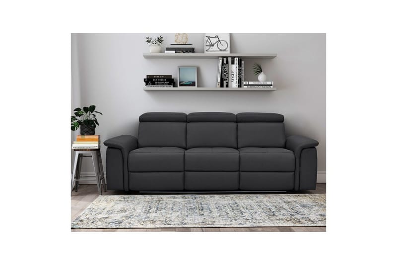 3-sitssoffa Pareli Svart, Läder/PU, Manuell vilstol - Svart, Läder/PU, Manuell vilstol - Möbler - Soffa - Biosoffa & reclinersoffa