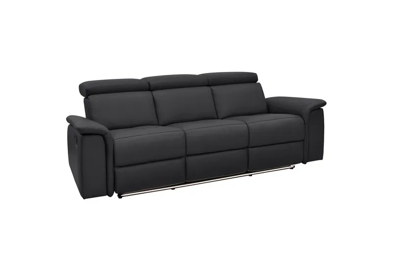 3-sitssoffa Pareli Svart, Läder/PU, Manuell vilstol, Svart, Läder/PU, Manuell vilstol