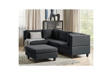 4-sits Hörnsoffa med fotpall Unstad Svart - Svart - Möbler - Soffa - Modulsoffa - Komplett modulsoffa