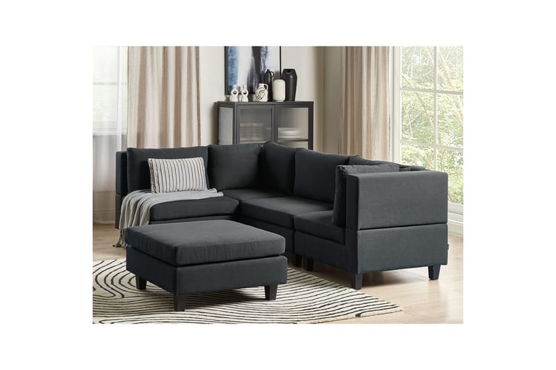 4-sits Hörnsoffa med fotpall Unstad Svart - Svart - Möbler - Soffa - Modulsoffa - Komplett modulsoffa